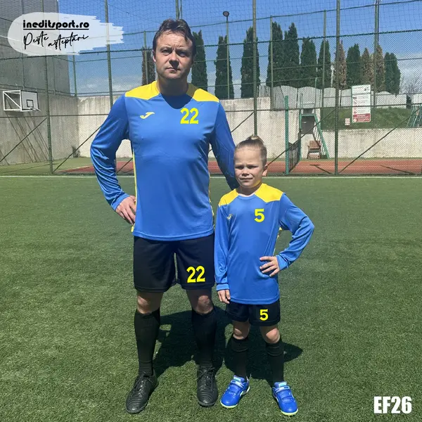 Echipament fotbal copii si adulti personalizat EF26 2XS, Tricou albastru, sort negru