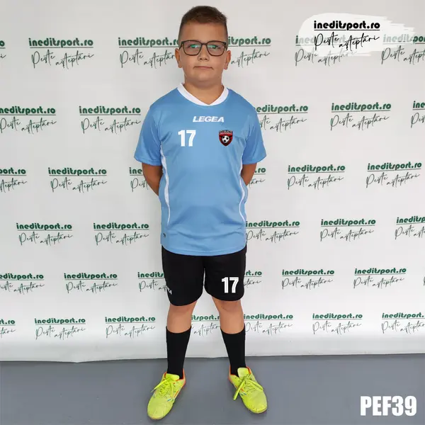 Echipament fotbal copii si adulti personalizat - PEF39 2XS, Tricou albastru deschis, sort negru