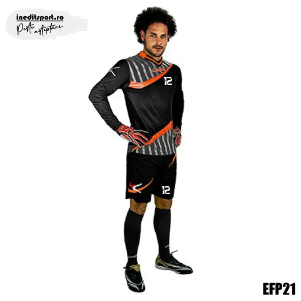 Echipament portar fotbal copii si adulti CAMP personalizabil EFP21 NEGRU-PORTOCALIU, M