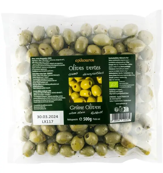 ECO/BIO Masline verzi fara sanburi, RAW, 500gr