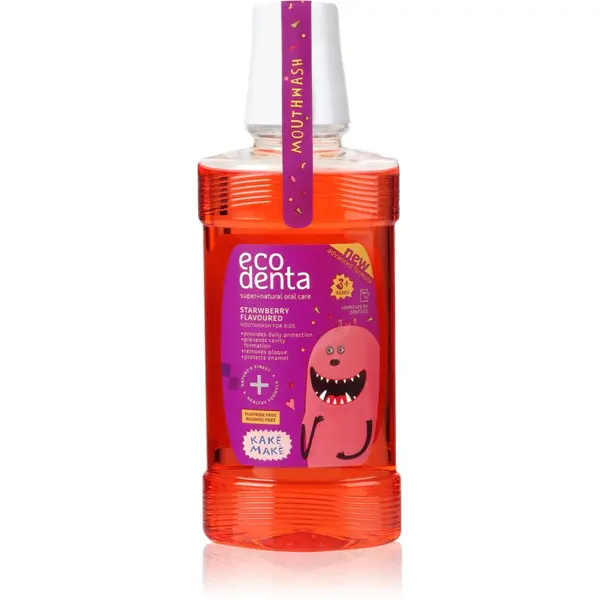 Ecodenta Super + apa de gura racoritoare pentru copii aroma Strawberry 250 ml