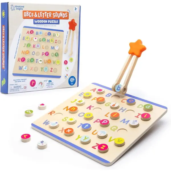 Educational Insights Puzzle din lemn - Litere & sunete in lb. engleza, Varsta recomandata: 3 ani+, Multicolor