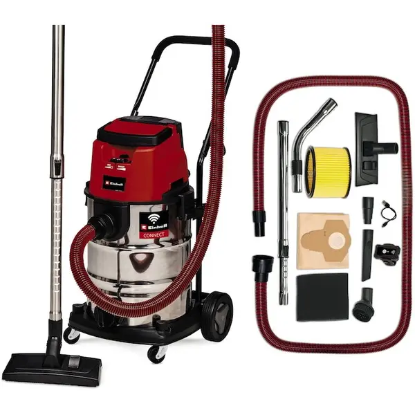 Einhell Aspirator umed/uscat pe acumulator Einhell Power X-Change TE-VC 36/30 S Auto-Solo, 2x18 V, 30 l vas colectare, 36 mm, 150 mbr, 2.5 m furtun aspirare, functie conectivitate, fara acumulatori/incarcator