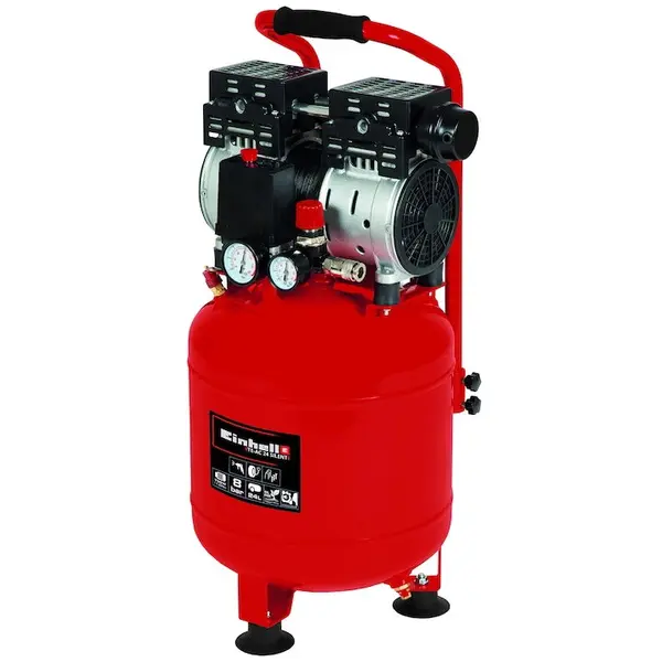 Einhell Compresor fara ulei Einhell TE-AC 24 Silent, 750 W, 8 bar presiune lucru, 24 l capacitate rezervor, 65 l/min debit aer refulat, 135 l/min debit aer aspirat