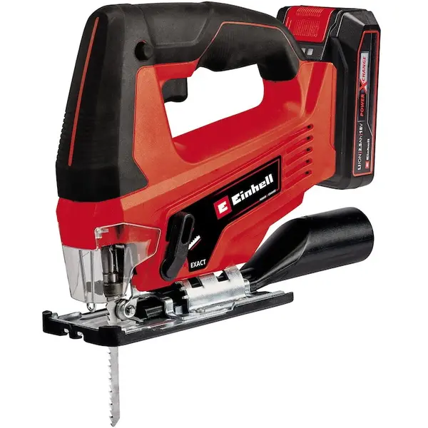 Einhell Ferastrau pendular pe acumulator Einhell Power X-Change TC-JS 18 Li, 18 V, functie de cursa pendulara, adaptor de aspiratie, 1 acumulator de 2.5 Ah, incarcator, geanta