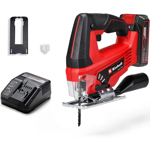 Einhell Fierastrau pendular pe acumulator Einhell Power-X-Change TC-JS 18/70 Li KIt, 2700 curse/min, 70 mm adancime taiere lemn, 10 mm adancime taiere plastic, 8 mm adancime taiere otel, acumulator 18 V 2.5 Ah Einhell Power-X-Change si incarcator