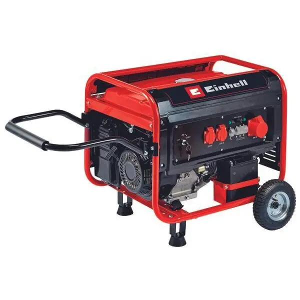 Einhell Generator de curent Einhell TC-PG 65/E5, 8000 W, 4 timpi, 1x 12V, 2x 230 V + 1x 400 V, comutator la suprasarcina, protectie la nivel scazut de ulei si functie AVR, pornire electrica, 25 l capacitate rezervor, benzina, Rosu-Negru