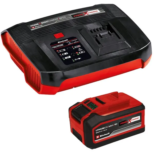 Einhell Kit acumulator si incarcator Einhell Power X-Change PLUS 4512143, 18V, 6 Ah, 1350 W putere maxima, 1 h timp incarcare