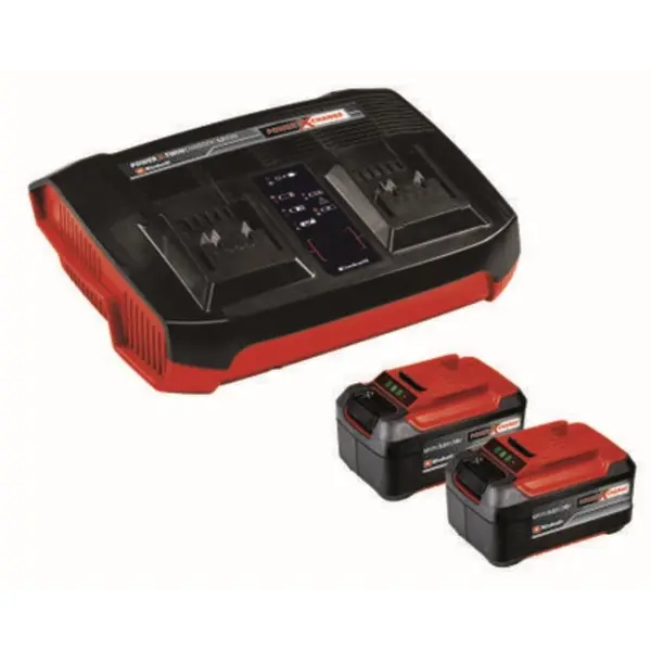 Einhell Kit incarcator dublu si acumulatori Einhell Classic Power X-Change 2 x 5.2 Ah, Negru-Rosu