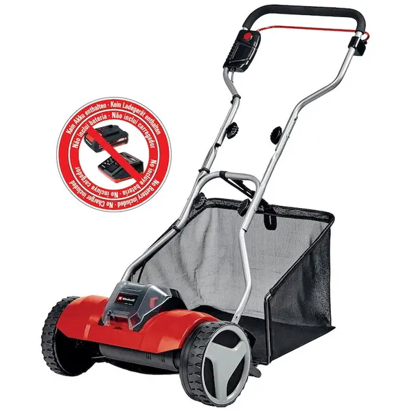 Einhell Masina de tuns iarba/gazon cu tambur pe acumulator Einhell GE-HM 18/38 Li - Solo Power X-Change, 18V, latime 38 cm, 4 trepte de taiere, inaltime taiere 14 - 38 mm, tambur cu 5 lame , cos colector 45 l, fara acumulator si incarcator in setul de li