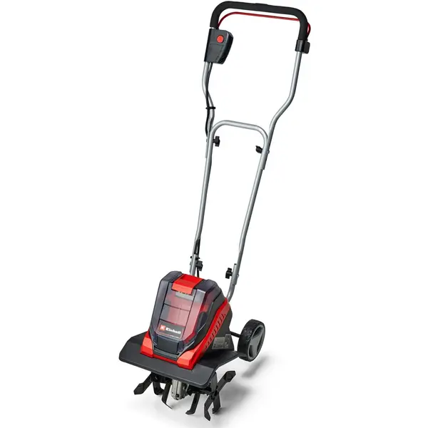 Einhell Motosapa electrica pe acumulator Einhell Power-X-Change GE-CR 30 Li, 2 X 18 V, 4 cutite, latime lucru 30 cm, adancime maxima 20 cm,fara acumulator si incarcator in setul de livrare, Negru-Rosu