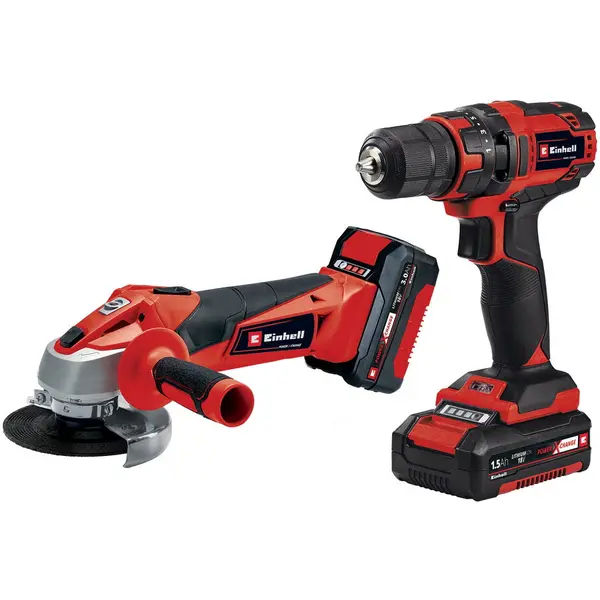 Einhell Set masina gaurit si polizor unghiular Einhell PXCTC-TK 18 Li Kit, Power Tool Kit, 35 Nm, 21 trepte, 115 mm diam disc, acumulatori 1,5 AH si 3 Ah inclusi