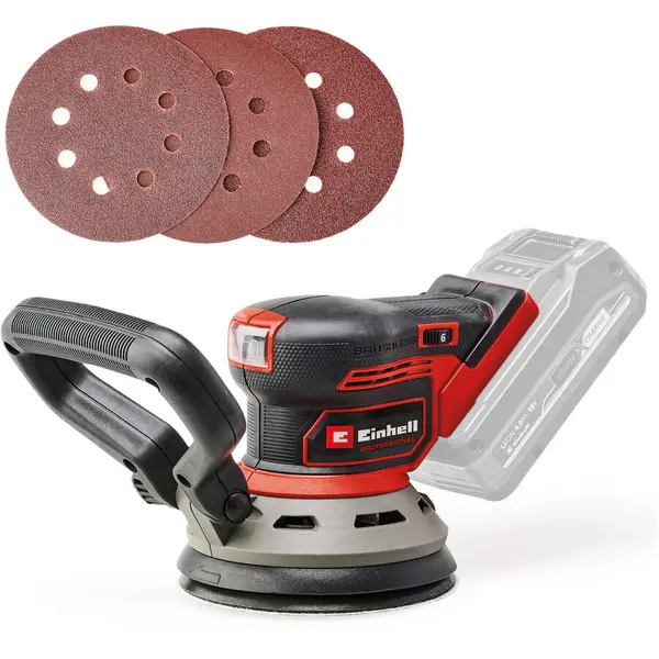 Einhell Slefuitor orbital pe acumulator Einhell Professional Professional TP-RS 18/32 Li BL-Solo Power X-Change 18 V, fara perii, disc de slefuire 125 mm, hartie abraziva, fara acumulator/incarcator, Negru-Rosu
