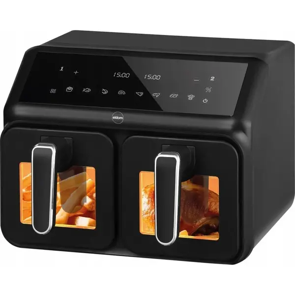 Eldom Friteuza cu doua compartimente fara grasimi Eldom FR210 Large Double, 8L, 2200 W, Negru