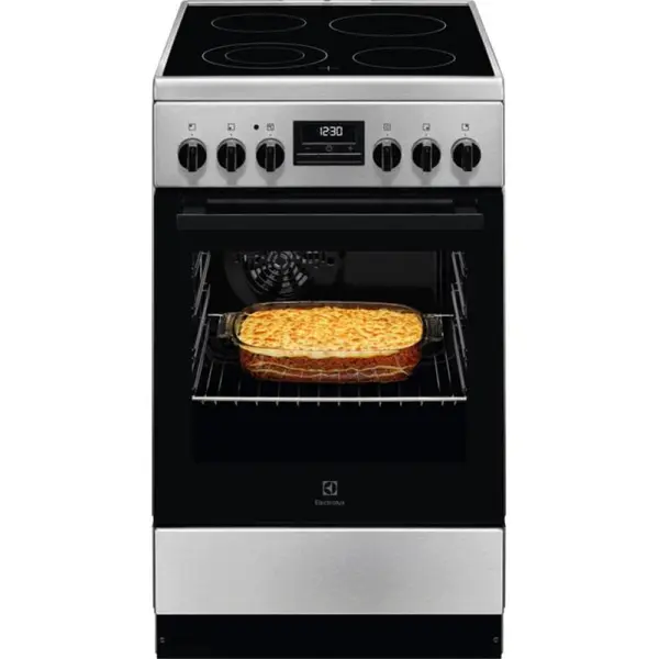 Electrolux Aragaz Electric Electrolux LKR540266X, Plita Vitroceramica, 4 zone de gatit, Cuptor Multifunctional, 57 L cu Gril, Convectie si Timer, Inox