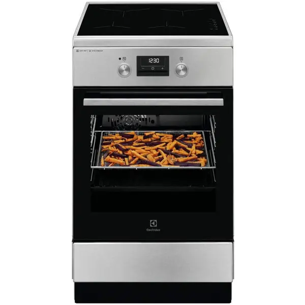 Electrolux Aragaz Electrolux LKI564266X, Electric, Inductie, 4 zone de gatit, Booster, SteamBake, AirFry, Autocuratare catalitica, Timer electronic, Grill, Iluminare cuptor, Clasa A, Argintiu