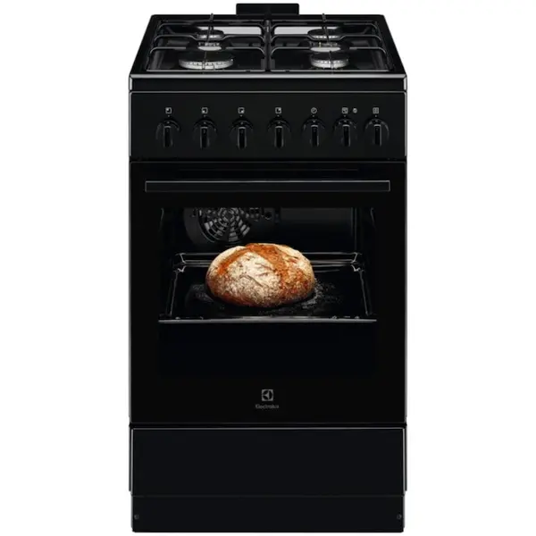 Electrolux Aragaz Electrolux LKK520022K, Mixt, 4 arzatoare, Siguranta plita, Aprindere integrata, Timer mecanic, Iluminare cuptor, Grill, Clasa A, 50 cm, Negru
