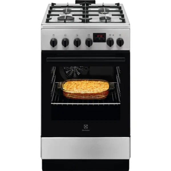 Electrolux Aragaz Electrolux LKK540223X , Mixt, 4 arzatoare gaz, Gratare de fonta, Cuptor electric, Timer electronic, Grill electric, Clasa A, 50cm, culoare inox