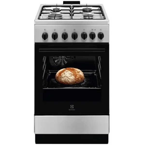 Electrolux Aragaz Electrolux, Mixt, 4 arzatoare , Siguranta plita, Aprindere integrata, Cuptor electric, SteamBake, AirFry, Timer, Grill electric, Clasa A, 50 cm, Inox