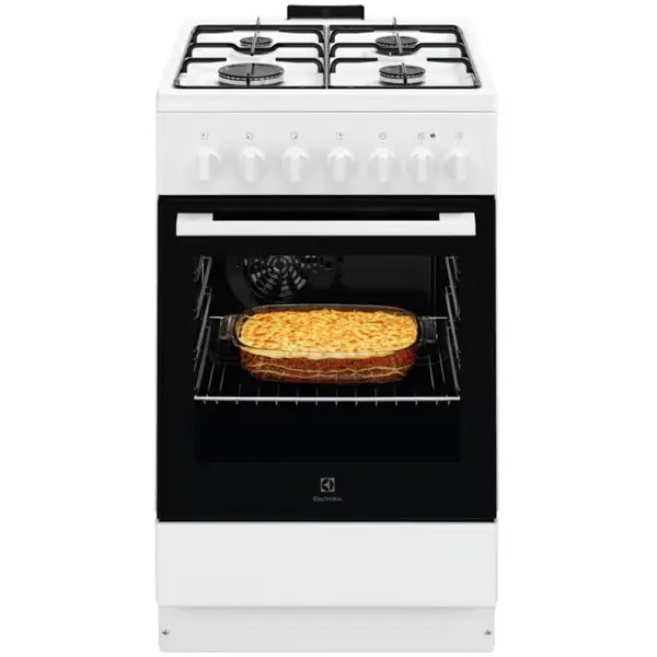 Electrolux Aragaz Electrolux, Mixt, 4 arzatoare , Siguranta plita, Aprindere integrata, Cuptor electric, SteamBake, AirFry, Timer, Grill electric, Clasa A, 50 cm, Alb
