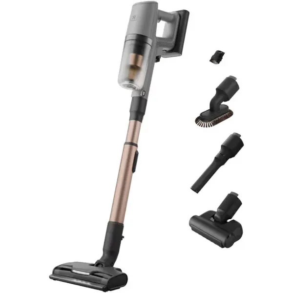 Electrolux Aspirator vertical Electrolux Animal 800 EP82AB25UG, autonomie pana la 90 min, 25.2 V, 150 AW, ecran LCD, 3 viteze + AUTO, 0.4 l, perie electrica cu LED, duza spatii inguste, duza pentru zone delicate, stand incarcare pe podea, gri inchis