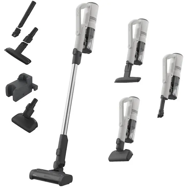 Electrolux Aspirator vertical Electrolux Seria 500 EP51AH18SW, 1.9 kg total, autonomie 60 min, perie MultiFloor cu lumina LED, design anti-incurcare a firelor de par, perie PET, duze pentru zone inguste si tapiterie, Alb