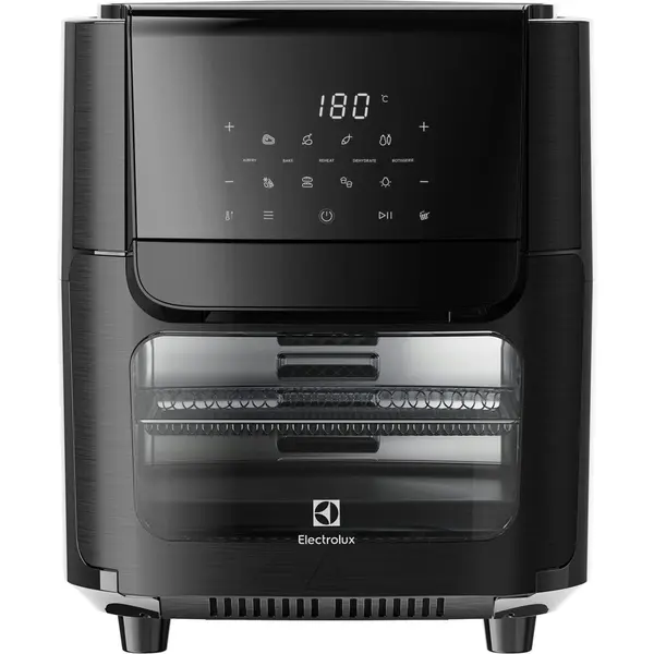 Electrolux Friteuza cu aer cald Electrolux 800 EAF12B, 1800W, capacitate 12 l, 5 moduri de gatit, 7 programe, display digital, rotisor, tava coacere, rafturi cu sita, Negru
