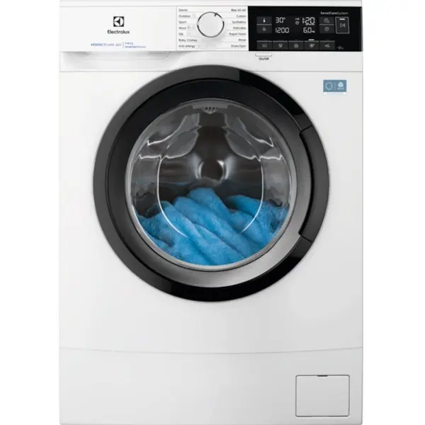 Electrolux Masina de spalat rufe slim ELECTROLUX EWS6326BE PerfectCare600, 6 kg, 1200 rpm, Clasa A, motor Inverter, display LED mediu, Sensicare, Rapid 14 min, Antialergic cu Abur, Baby, Outdoor, TimeManager, SoftPlus, Adancime totala 48.2 cm, alb
