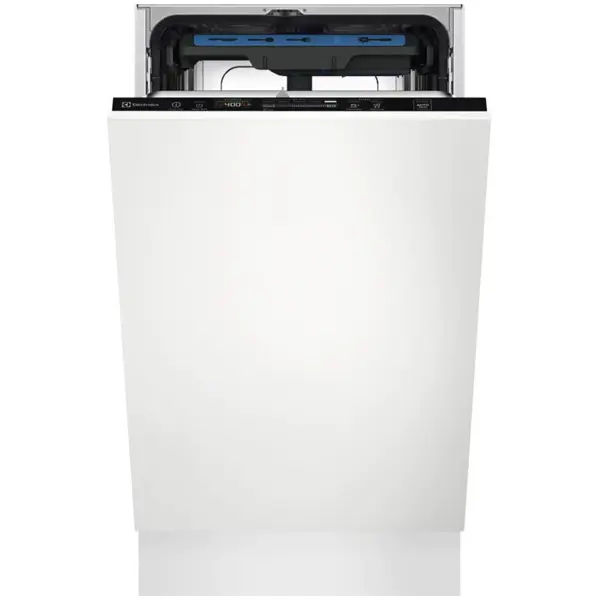 Electrolux Masina de spalat vase incorporabila Slim Electrolux EEM43211L, 10 seturi, 8 programe, Clasa E, AirDry, QuickSelect, Usa slide, Motor inverter, SatelliteClean, Afisaj digital, Indicator luminos pe podea, 45 cm