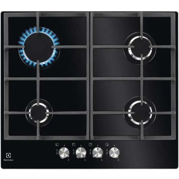 Electrolux Plita incorporabila Electrolux KGG6426K, Gaz, 4 zone de gatit, Aprindere electrica, Gratare fonta, Gratare fonta, 60 cm, Sticla neagra