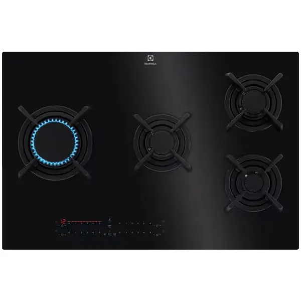 Electrolux Plita incorporabila Electrolux KGV8473IK, Gaz, 4 arzatoare, Aprindere electrica integrata, Wok, Timer electronic, Dispozitiv siguranta, Gratare fonta, 78 cm, Negru