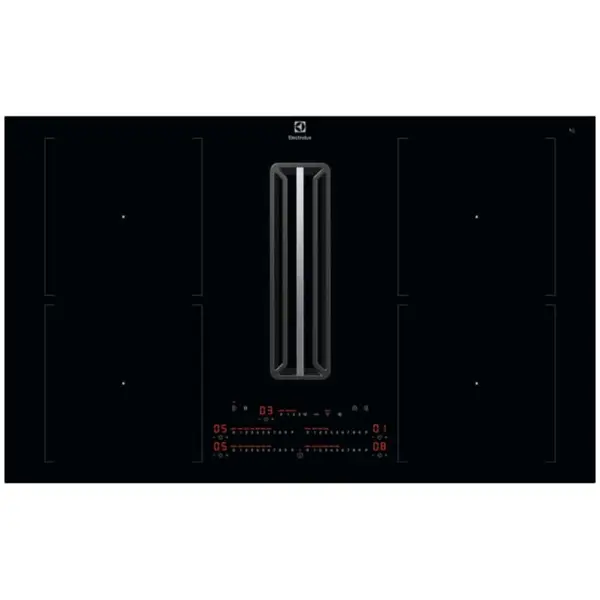 Electrolux Plita inductie cu hota integrata Electrolux KCC84453CK, ComboHob FlexiBridge, Seria 600, 83 cm, Control touch, Booster (4 zone), Motor inverter, 2 Filtre de carbon si aluminiu incluse, 630 mc/h, Negru