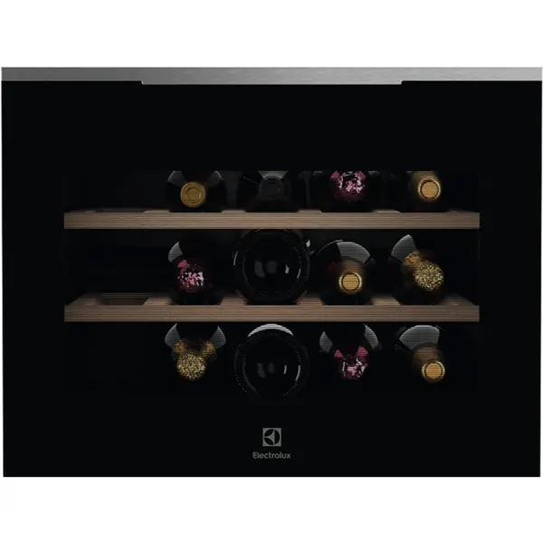 Electrolux Racitor de vinuri incorporabil Electrolux KBW6X, 49 l, 15 sticle, Rafturi lemn, Control electronic, Clasa F, Inox antiamprenta