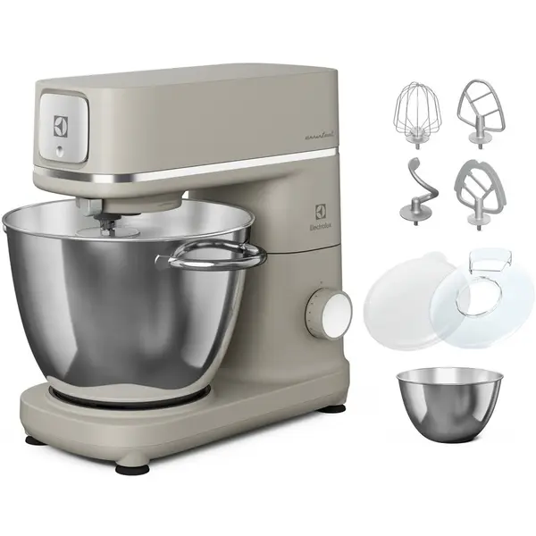Electrolux Robot de bucatarie Electrolux E6KM1-4PPT, 1200 W, corp full metal, 10 viteze + Pulse, 2 x bol inox (6 litri + 4 litri), lumina LED pentru bol, capac PerfectRiseLid™ pentru dospire aluat, platinum pearl