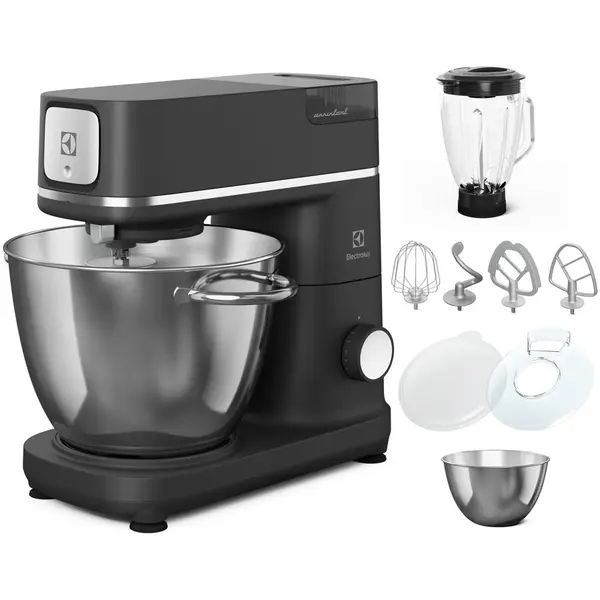 Electrolux Robot de bucatarie Electrolux E6KM1-8BPT, 1200 W, corp full metal, 10 viteze + Pulse, 2 x bol inox (6 litri + 4 litri), lumina LED pentru bol, capac PerfectRiseLid™ pentru dospire aluat, protectie anti-stropire, antracit