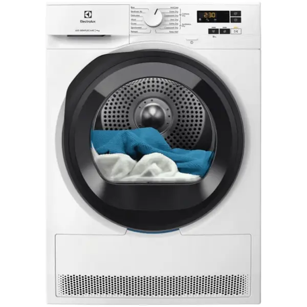 Electrolux Uscator de rufe Electrolux EW6D195GE, Pompa de caldura, 9 kg, Clasa C, Sistem uscare GentleCare + Sensicare, Motor Inverter, Usa reversibila, Alb