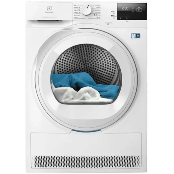 Electrolux Uscator de rufe Electrolux EW7D283VE, Pompa de caldura, 8 kg, Clasa E, Sistem uscare DelicateCare + Sensicare, Motor Inverter, Iluminare interioara tambur, Usa reversibila, Alb