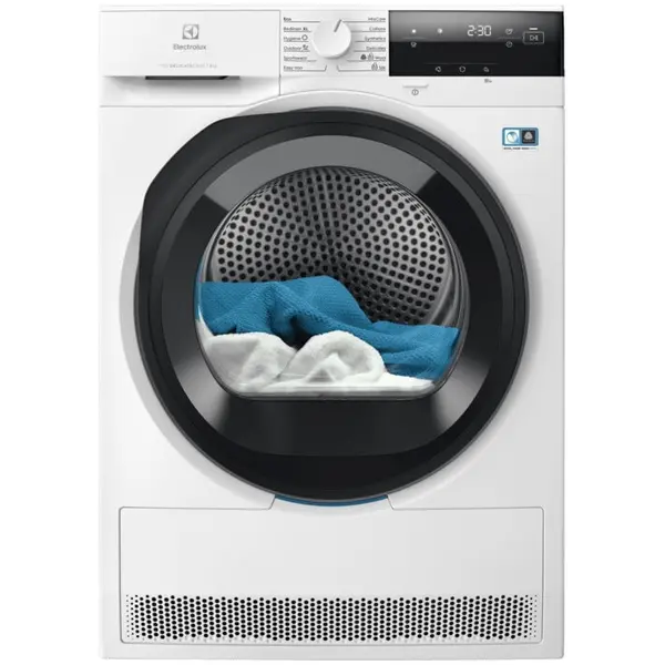 Electrolux Uscator de rufe Electrolux EW7D385AE, Pompa de caldura, 8 kg, Clasa C, Sistem uscare DelicateCare + Sensicare, Motor Inverter, Iluminare interioara tambur, Usa reversibila, Alb