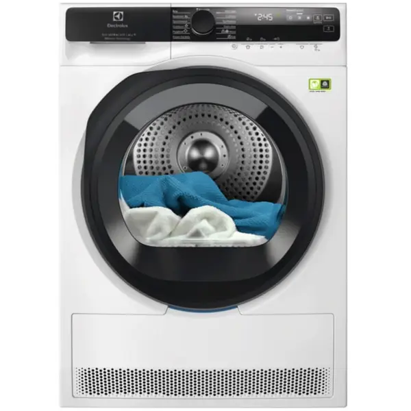 Electrolux Uscator de rufe Electrolux PerfectCare800 EW8D585UCE, Pompa de caldura, 8 kg, Clasa B, Wi-Fi, Motor Inverter, display TFT, UltraCare, DelicateCare, 3DSense+, SmartSelect, Alb
