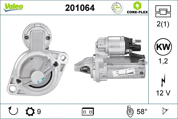 Electromotor (12V, 1,2kW) potrivit BMW 1 (E81), 1 (E82), 1 (E87), 1 (E88), 1 (F20), 1 (F21), 3 (E90), 3 (E91), 3 (E92), 3 (E93), 3 (F30, F80), 3 (F31), 3 GRAN TURISMO (F34) 1.6-3.0H 09.03-07.19