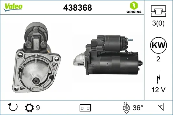 Electromotor (12V, 2kW) potrivit IVECO DAILY I, DAILY II; ALFA ROMEO 145, 146, 147, 156, 159, GT, MITO; CADILLAC BLS; CHEVROLET CRUZE, MALIBU; FIAT BRAVA, BRAVO I, BRAVO II, CROMA 1.3D-2.5D 01.78-