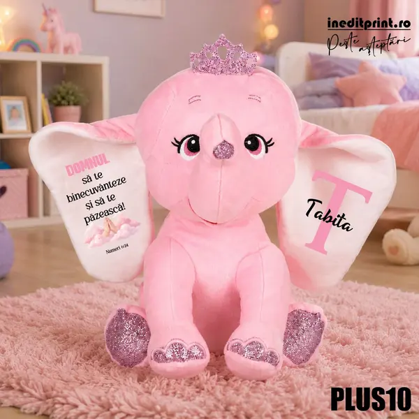 Elefant plus Personalizat PLUS10 Roz, 23cm