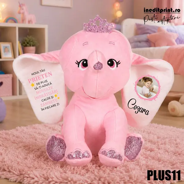 Elefant plus Personalizat PLUS11 Roz, 23cm