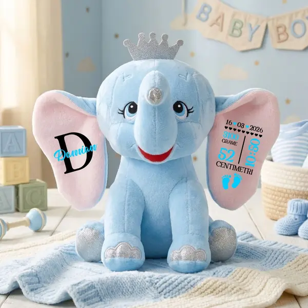 Elefant plus Personalizat PLUS5 Albastru, 35CM