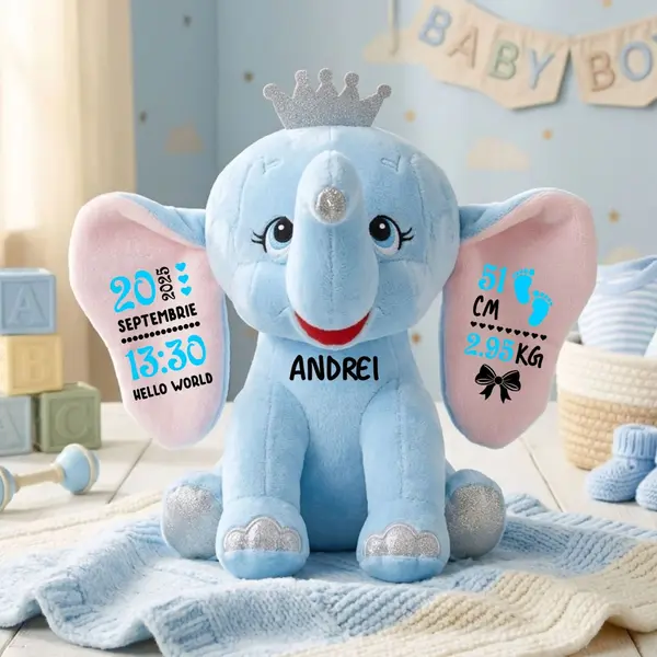 Elefant plus Personalizat PLUS6 Albastru, 35CM