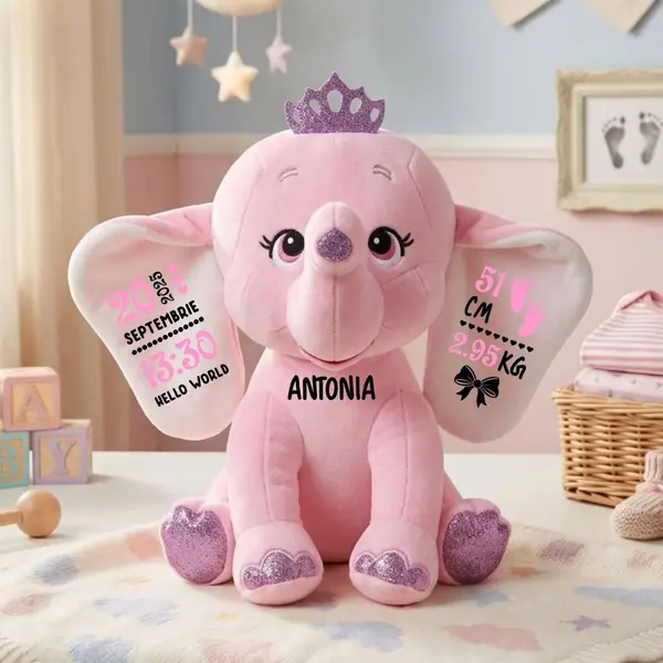 Elefant plus Personalizat PLUS6 Roz, 23cm
