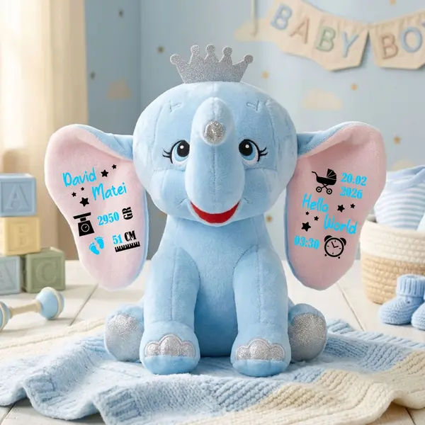 Elefant plus Personalizat PLUS7 Albastru, 23cm