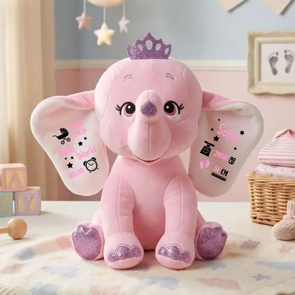 Elefant plus Personalizat PLUS7 Roz, 35CM
