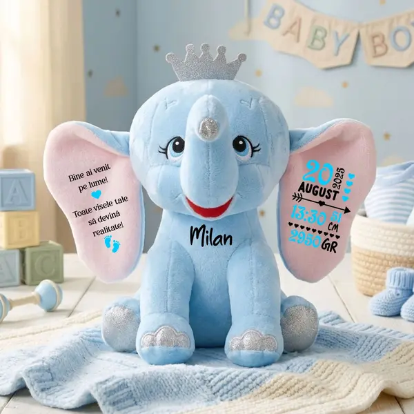 Elefant plus Personalizat PLUS8 Albastru, 23cm