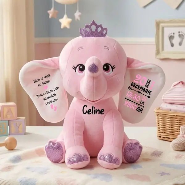 Elefant plus Personalizat PLUS8 Roz, 35CM